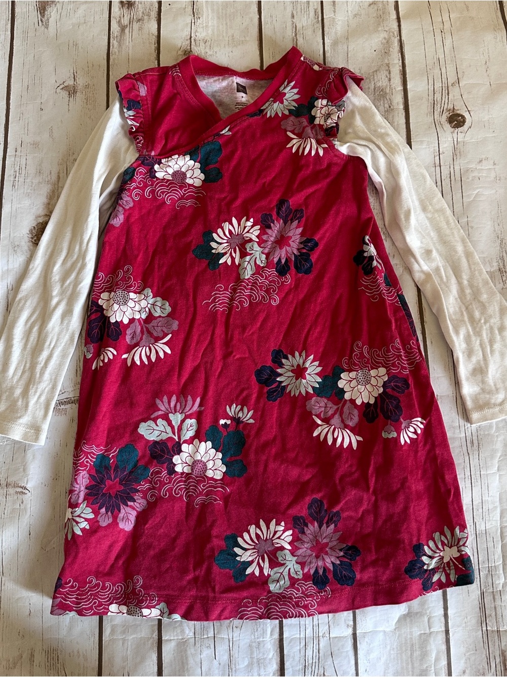 Girls Floral Long-Sleeve Layered Dress in Raspberry Pink